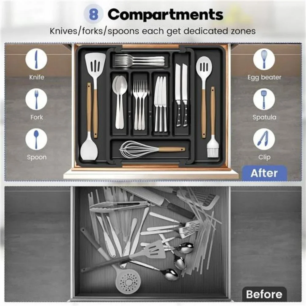 Expandable silverware drawer organizer large utensil flatware cutlery tray holde